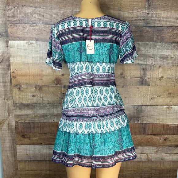 RAGA Golden Rules Mini Short Sleeve Wrap Dress Turquoise Blue SZ Small NWT - Picture 5 of 12